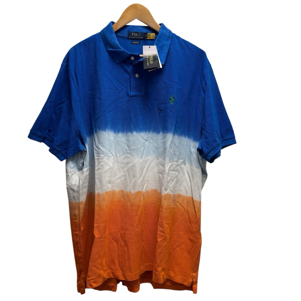 Polo Ralph Lauren NEW Mens XXL Classic Blue/Orange/White Tie Dye Pique Pony Polo